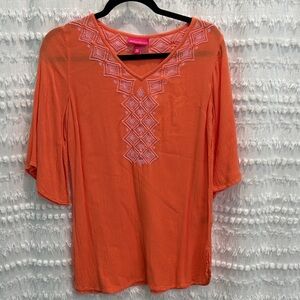 Lilly Pulitzer Orange Blouse with Pink Embroidery